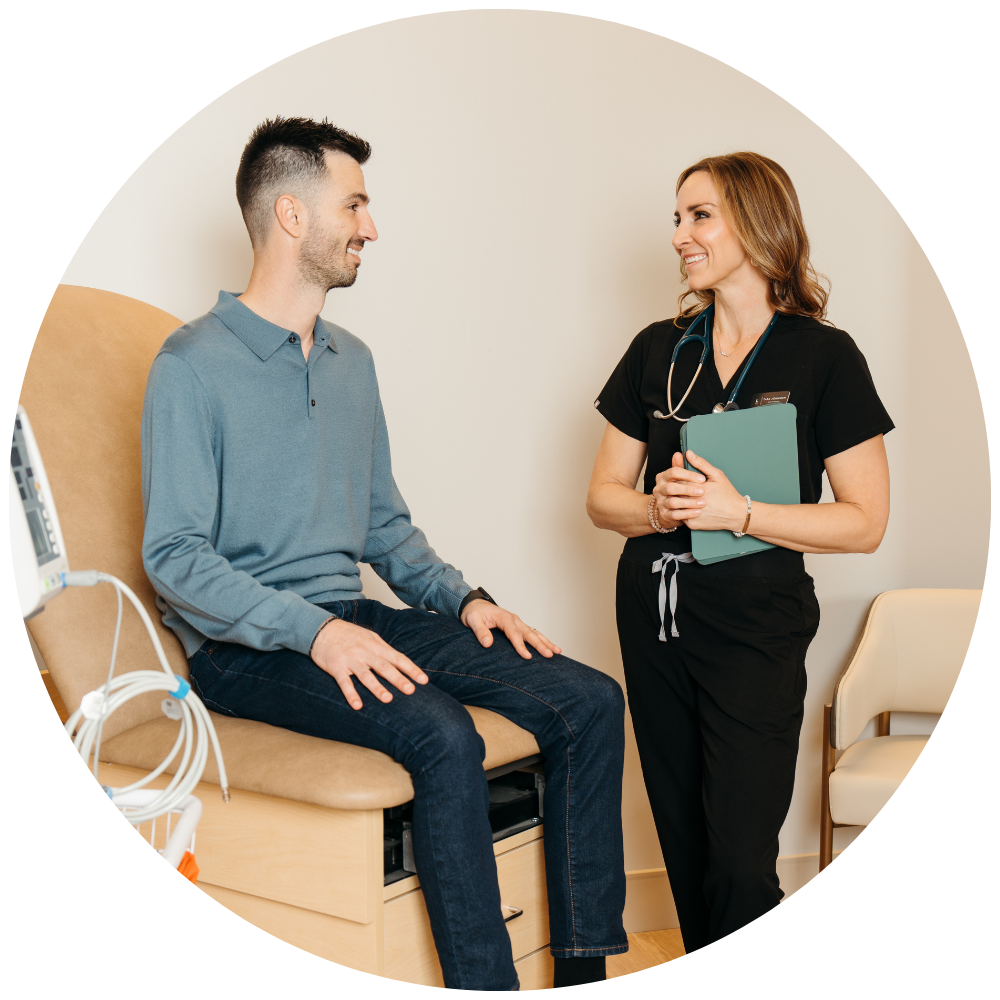 Level NP consulting with patient