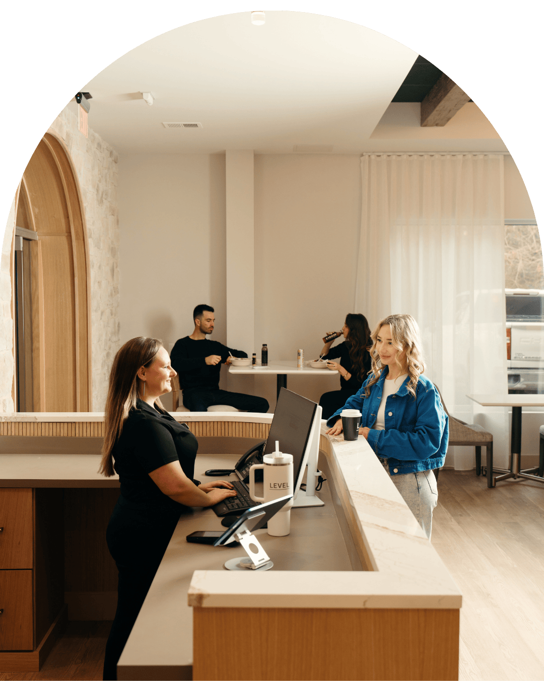 Your Next Level Starts Here - greeting at front desk